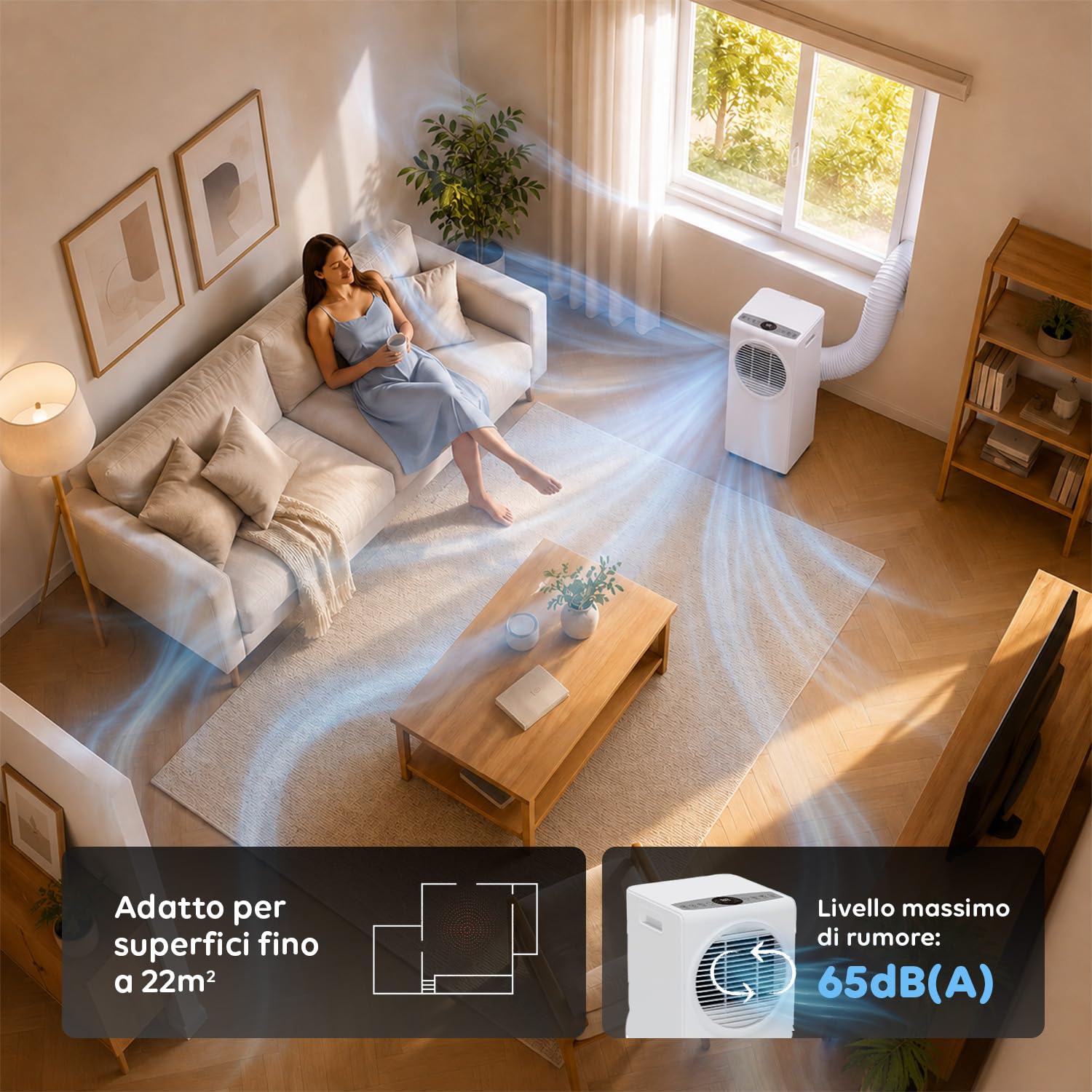 Wintem - Climatizzatore Condizionatore Deumificatore Portatile 9000 BTU 3 in 1 in ABS Ventilatore con Telecomando (Classe A R290), 990W + Timer