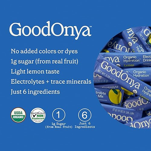 Miniatura 6 de GOODONYA Hydrate - Polvo de electrolitos orgánicos, paquetes de barras de viaje, 12 unidades, minerales, jugo de limón real, sal rosa del Himalaya,