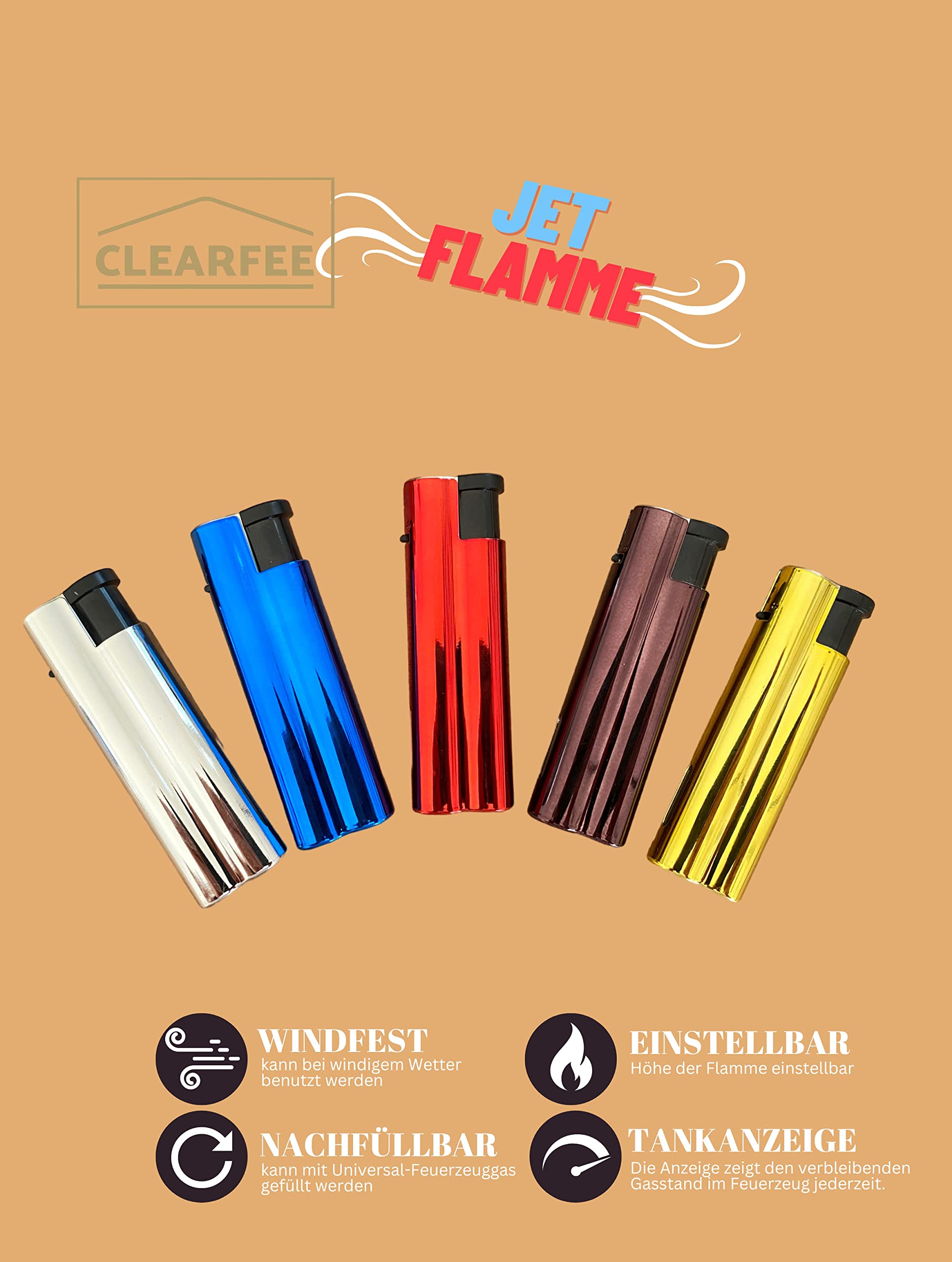 VVAY Accendino Antivento a Gas Ricaricabile, Jet Flame, Venduto Senza