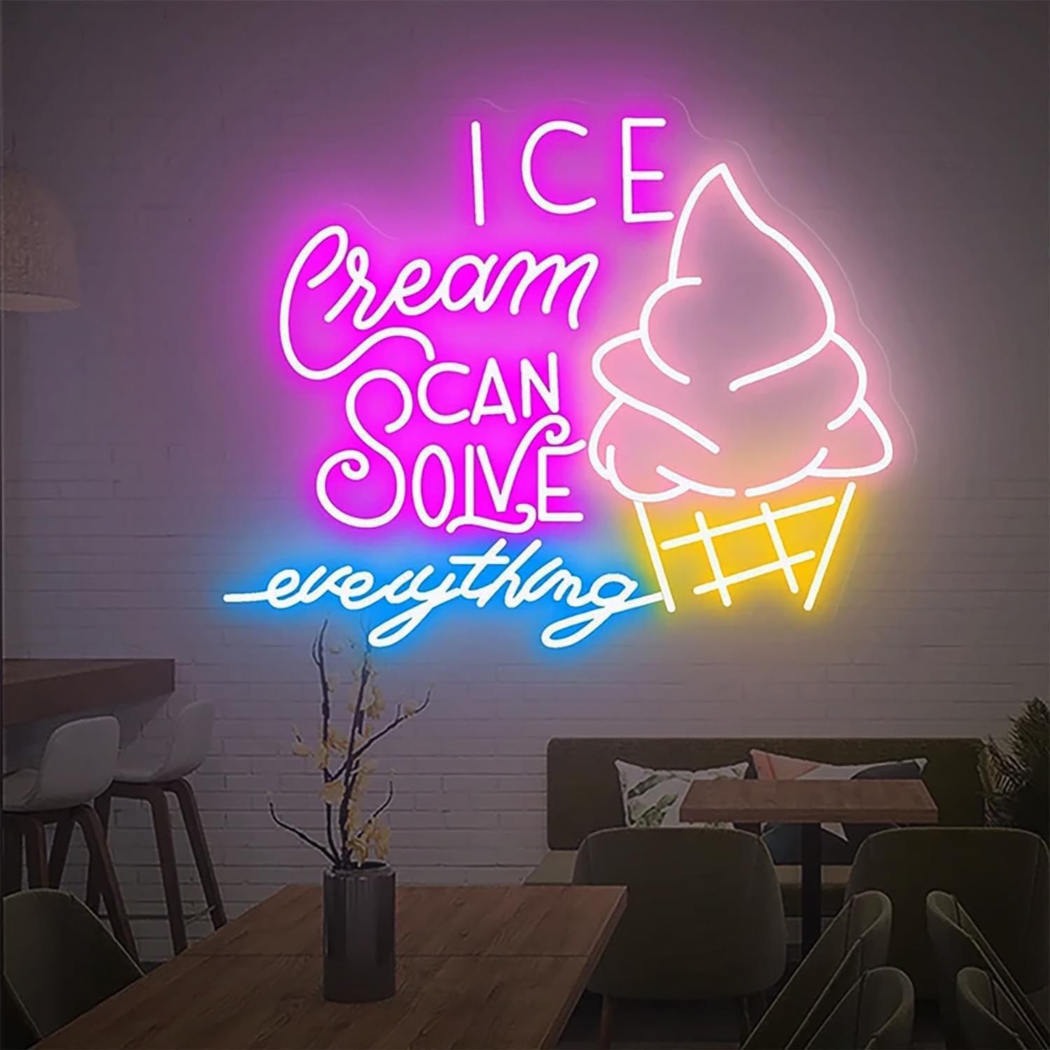 23" Ice Cream LED Neon Sign - Vibrant Retro Lighting for Home, Bar, Restaurant, Coffee Shop Wall Decor - Perfect for Christmas, Birthdays, Weddings & Parties Custom Dimmable Light Signs