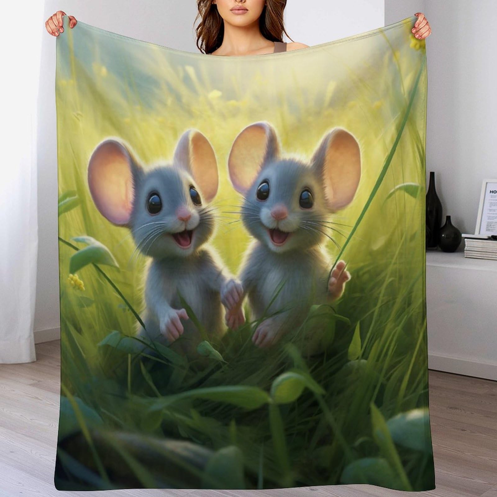 Couverture légère en polaire de flannel avec impression 3D souris comme couvre-lit