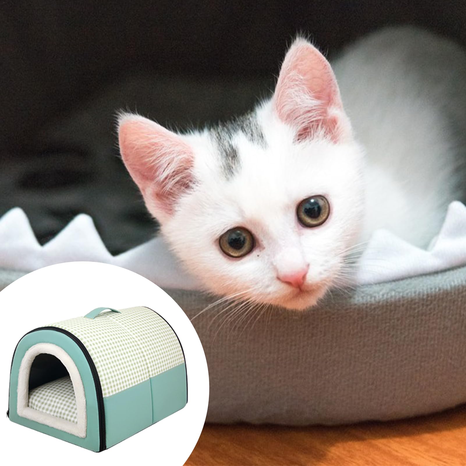 Cuccia per animali domestici, tenda chiusa per gatti, cuccia invernale per | cani e gatti, semi-chiusa, autoportante, con rimovibile e lavabile, a prova di graffio, per cani e gatti di piccola