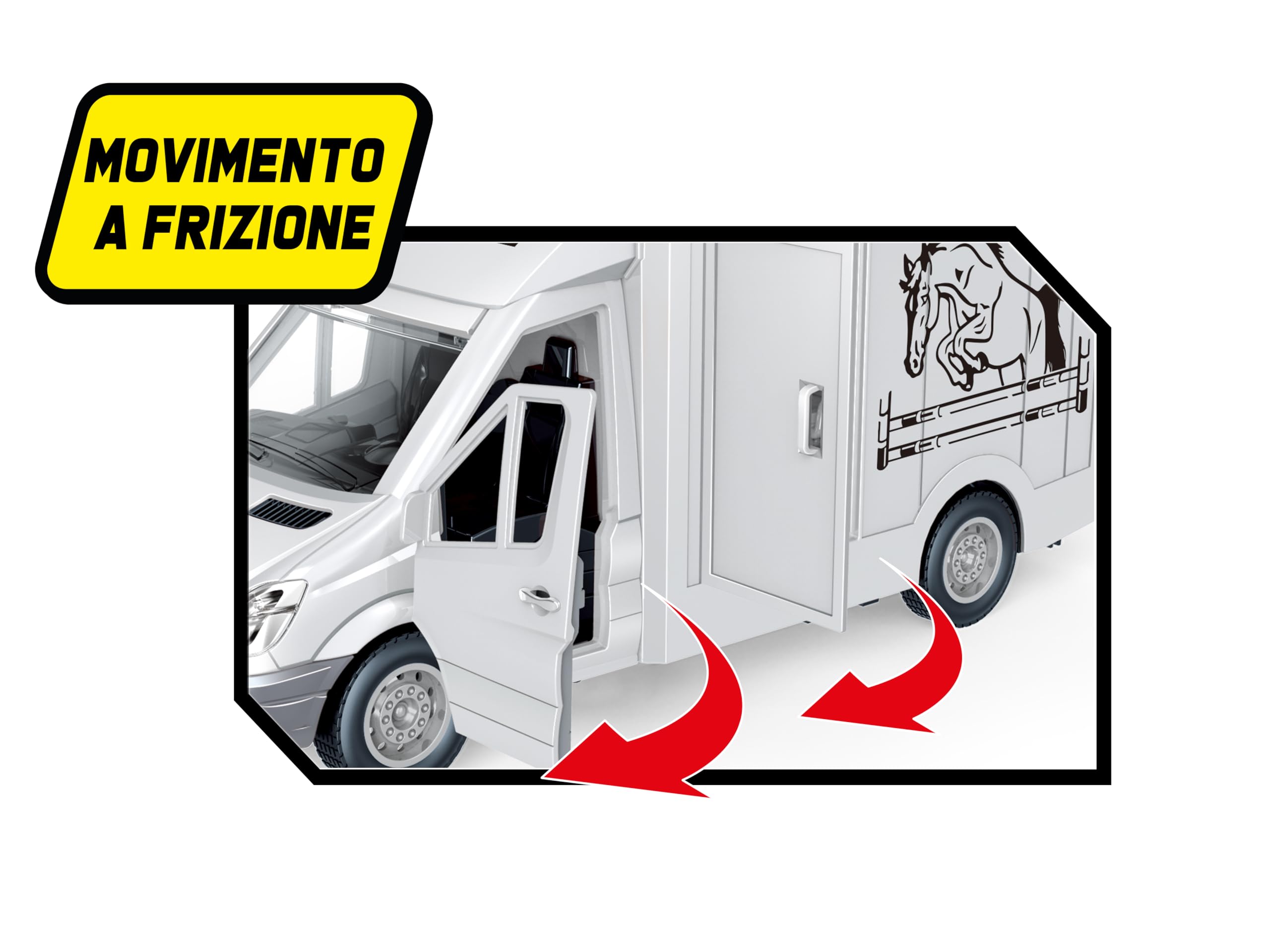 Teorema Giocattoli, Camion per Trasporto Animali con Cavallo Giocattolo Incluso, Camion Giocattolo per Bambini, Furgone con Luci e Suoni Reali, Movimento a Frizione e Porte Apribili, Scala 1:12