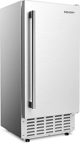 EUHOMY Commercial Under Counter Nugget Ice Maker Machine, 66Lbs/Day, Bulit-in Freestanding Ice Maker with Gravity Drainage, Self-Cleaning & 24H Timer Ice Machine, for Commercial & Home Use(Silver)