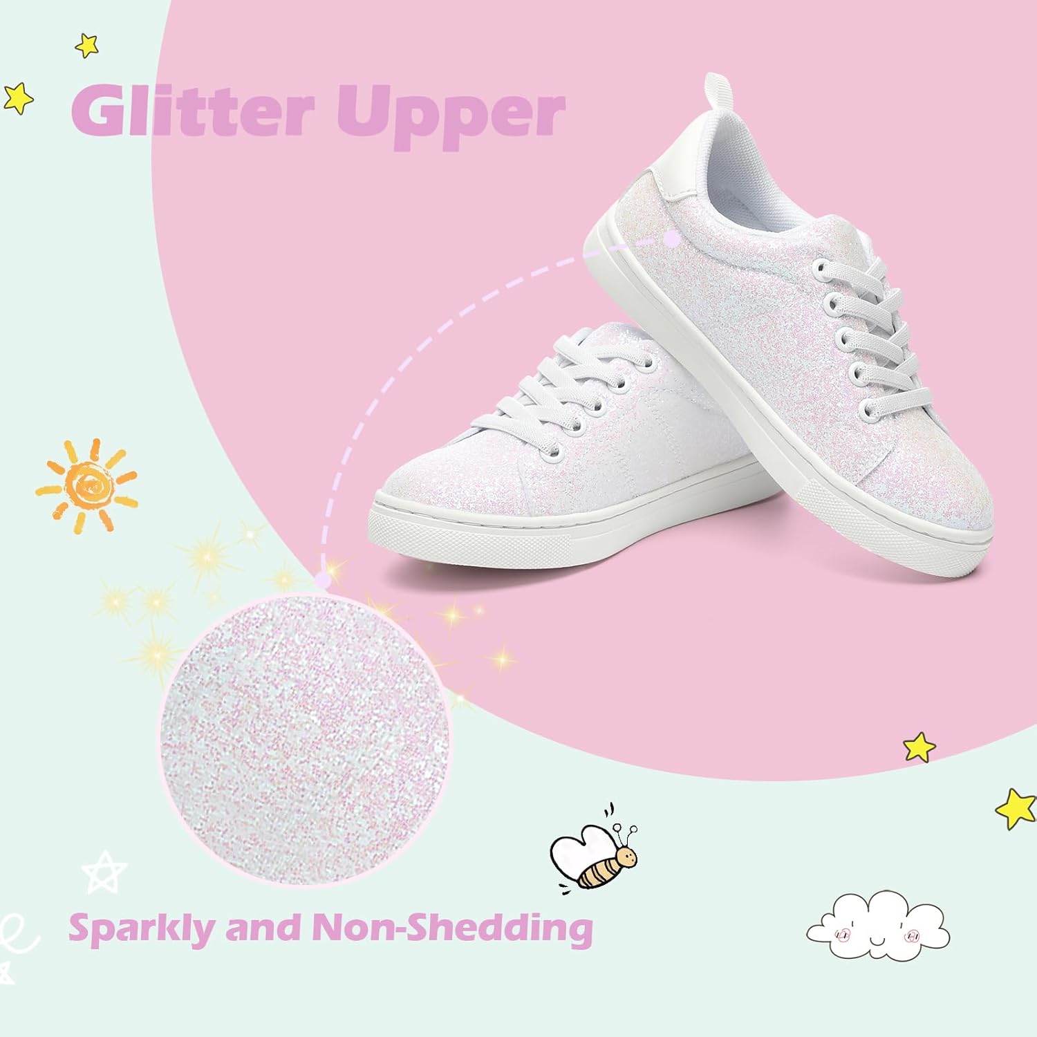 Bernal Girls & Boys Sparkle Glitter Sequin Sneakers Toddler/Little Kid/Big Kid Slip On School Low Top Walking Shoes Show Gift - Image 3