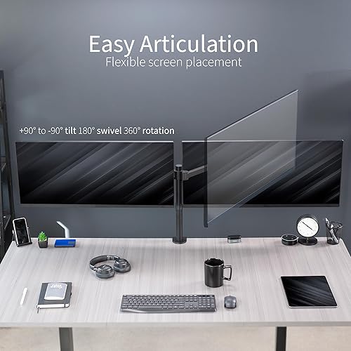 Miniatura 3 de VIVO Soporte de escritorio para monitor ultra ancho doble, soporte de acero totalmente ajustable, soporta 2 pantallas de computadora de hasta 38