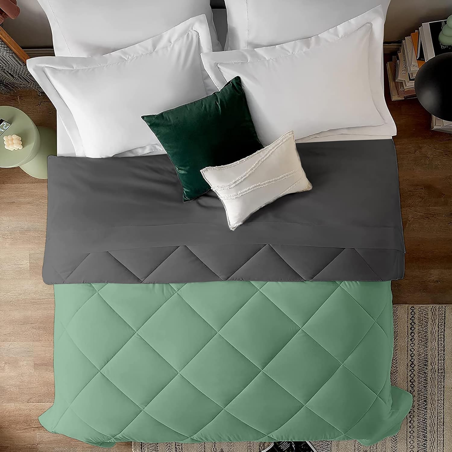 EDMUND® 500 GSM Heavy Warm Comforter | Cloud Soft Down Touch Microfiber Quilt | Winter Blanket Rajai | Fluffy, Lightweight & Machine Washable - Single Bed 60x90 | Sage/Dark Grey-image-14