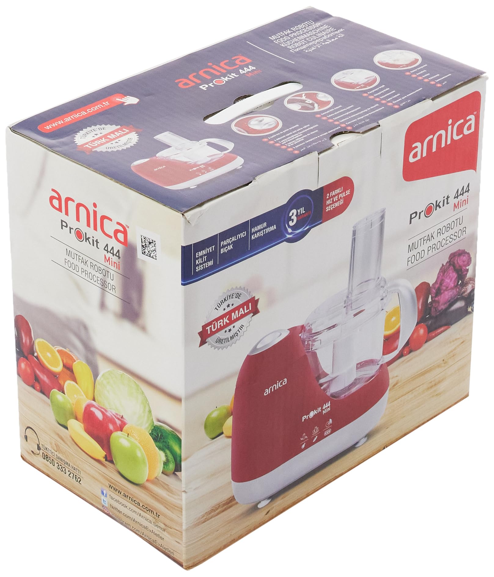 Arnica Prokit 444 Mini Mutfak Robotu, 1 L Hazne, 600 W, Hamur Karıştırma, Kırmızı