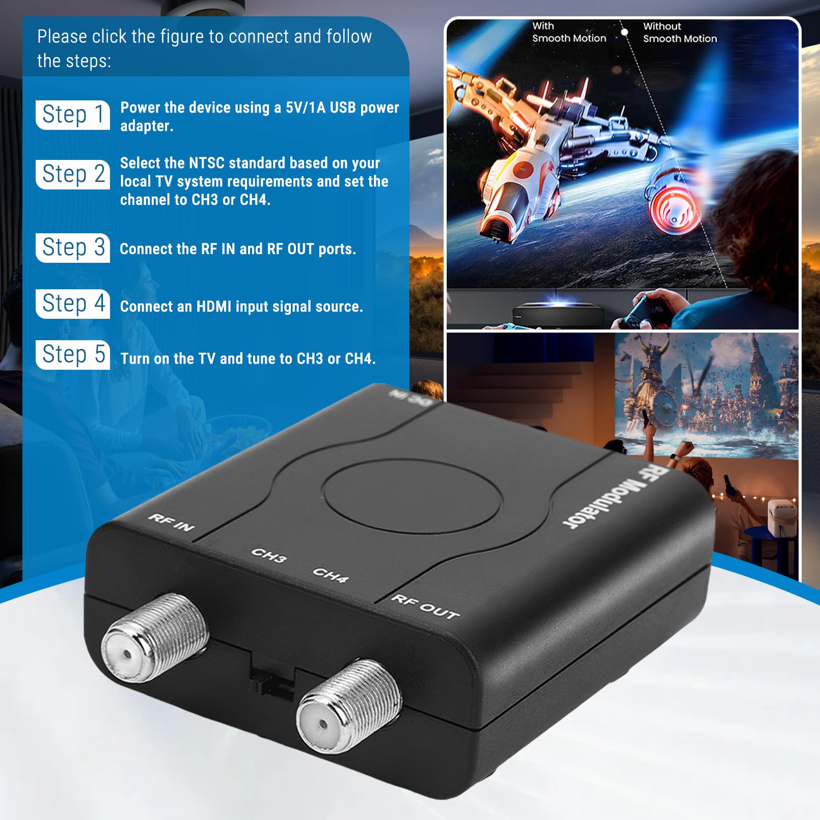 Adaptateur HDMI vers coaxial HDM61 convertisseur RF vers HDMI 1080p NTSC CH3 CH4 modulateur RF