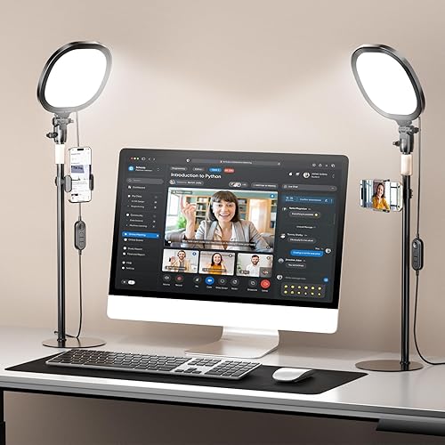 PQRQP 2 Packs Ring Light with Stand, Adjustable Desktop Lamp with Phone Mount, CRI 97+ Studio-Grade Video Conference Light for Video Calls, Home Office, TikTok Live & Vlog Filming (Nocturnal Black)