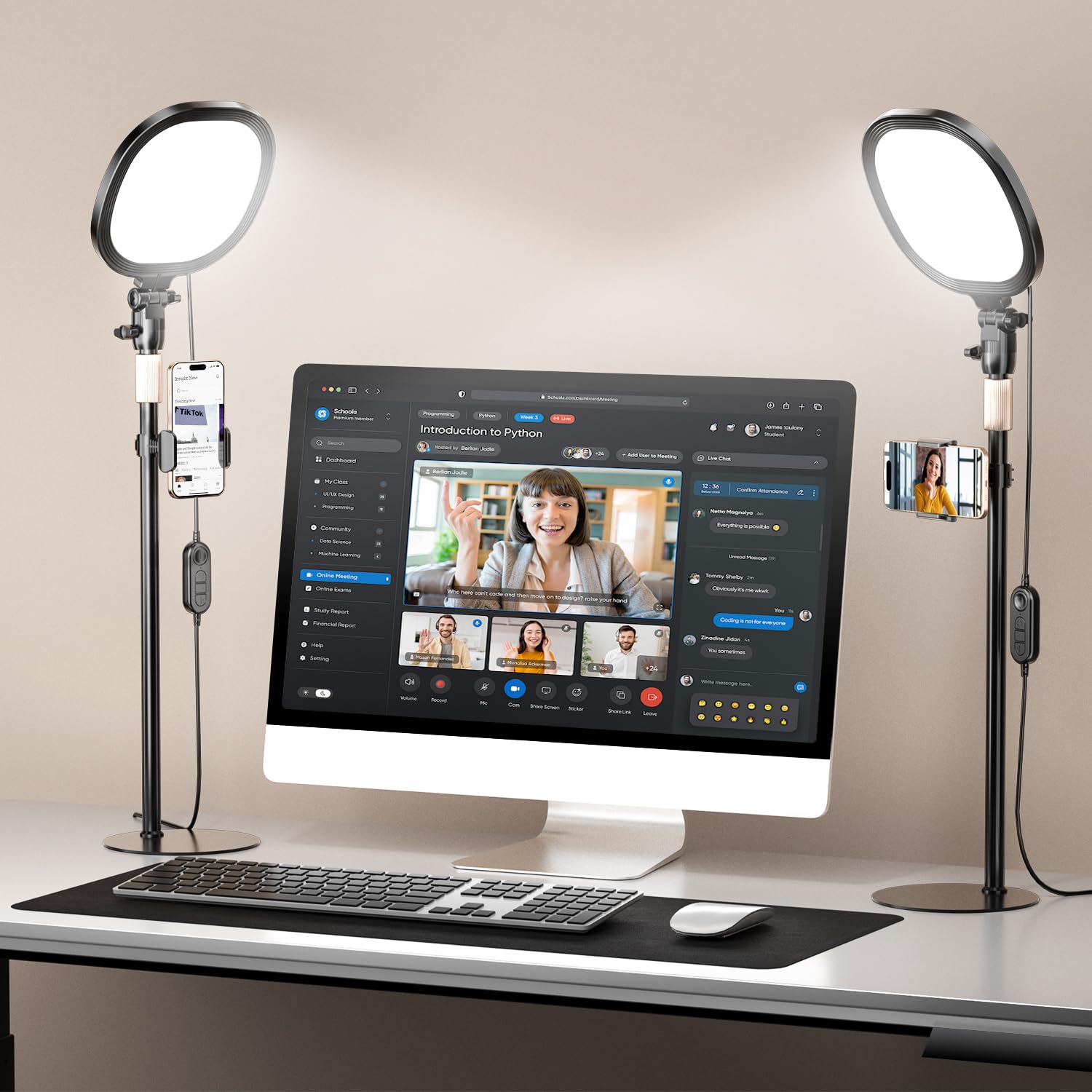 PQRQP 2 Packs Ring Light with Stand, Adjustable Desktop Lamp with Phone Mount, CRI 97+ Studio-Grade Video Conference Light for Video Calls, Home Office, TikTok Live &amp; Vlog Filming (Nocturnal Black)