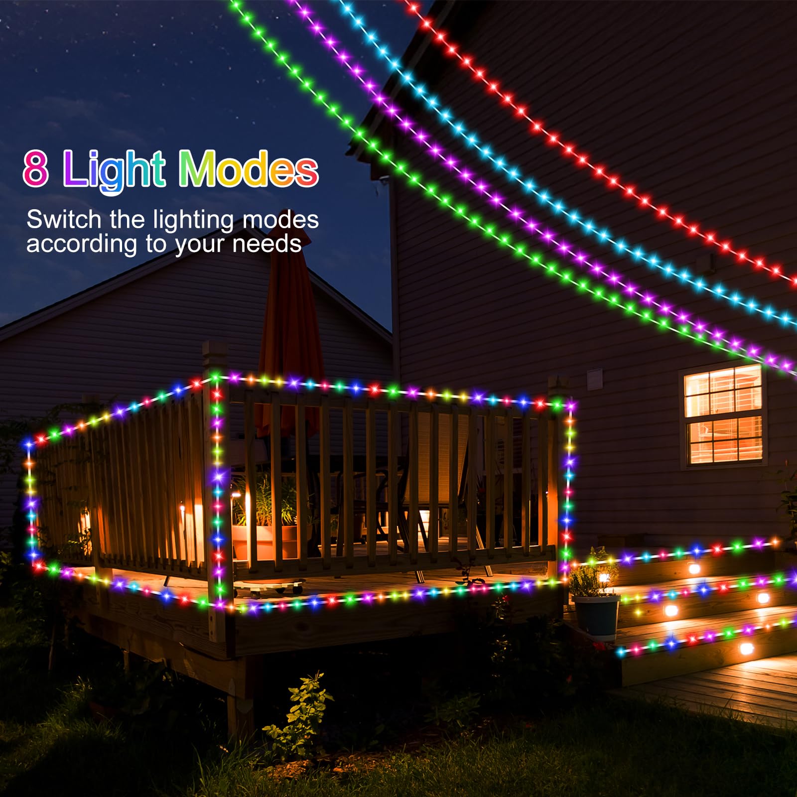 RGB-Lichterkette mit Farbwechsel, 100 LEDs, für den Außenbereich, mit Fernbedienung, 18 Farben, wasserdicht, für drinnen und draußen, Hochzeit, Weihnachten, Terrasse, Party-Dekoration