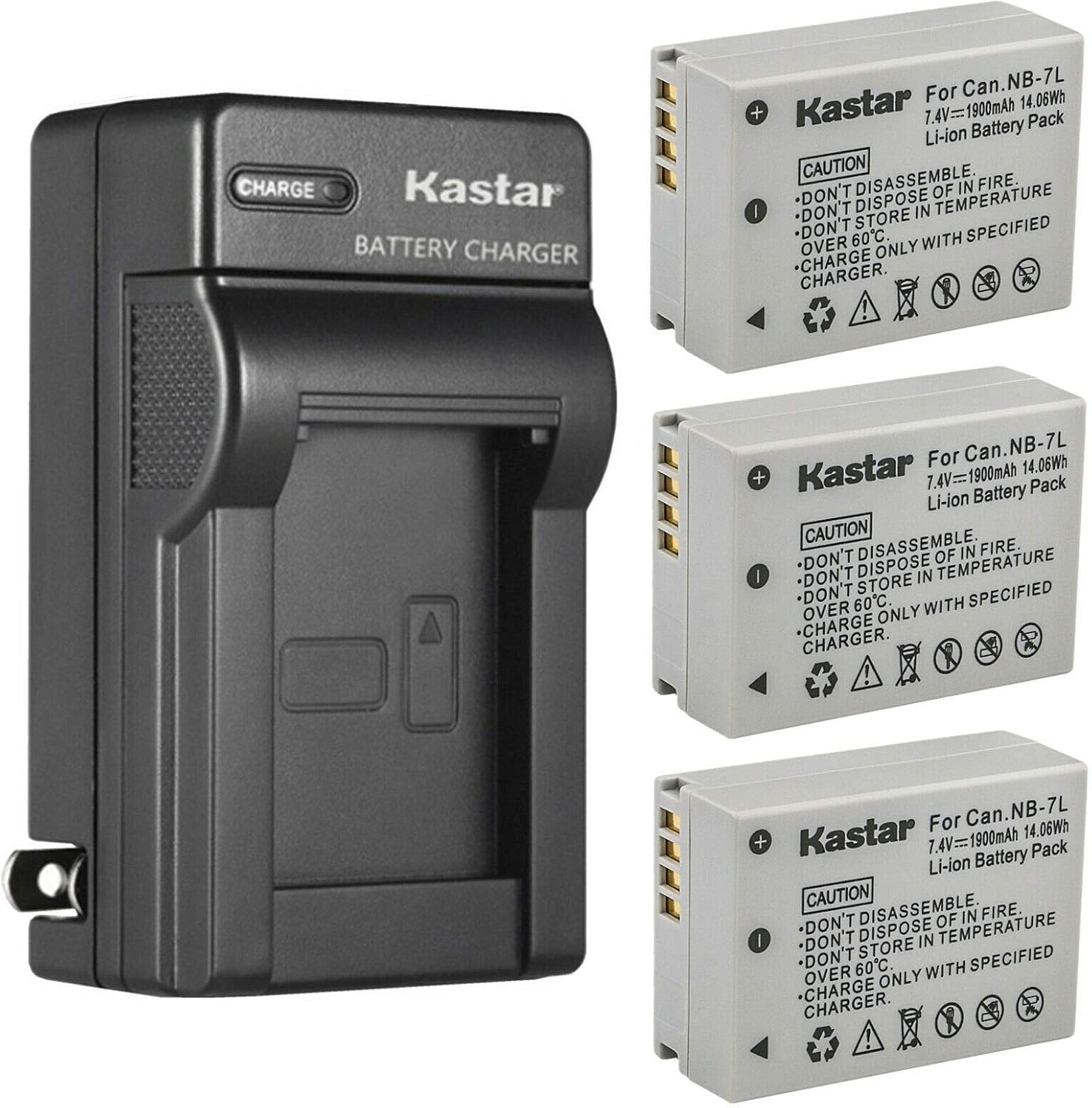 Kastar 4-Pack Battery and AC Wall Charger Replacement for Canon NB-7L NB7L, NB-7LH NB7LH Battery, Canon CB-2LZ, CB-2LZE Charger, Canon PowerShot G10, PowerShot G10 is, PowerShot G10IS Cameras