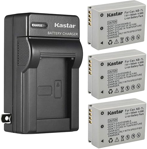 Kastar 3-Pack de batería y cargador de pared de CA de repuesto para Canon NB-7L, NB-7LH, Canon CB-2LZ, CB-2LZE Charger, Canon PowerShot G11,
