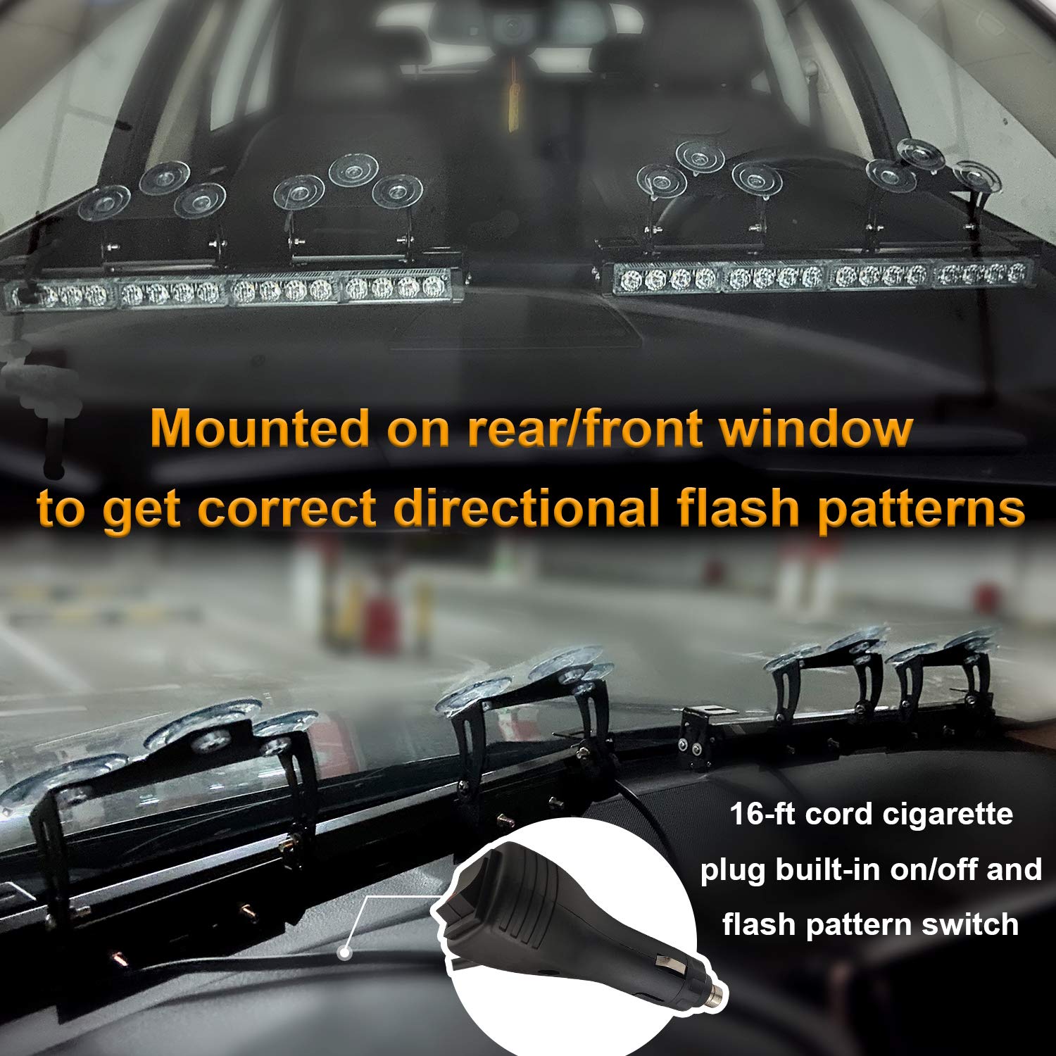 Luces estroboscópicas de emergencia 2 en 1 de 32 pulgadas, luces direccionales de advertencia, barra de asesor de tráfico, LED de seguridad para ventana trasera, kit de cableado con encendedor de