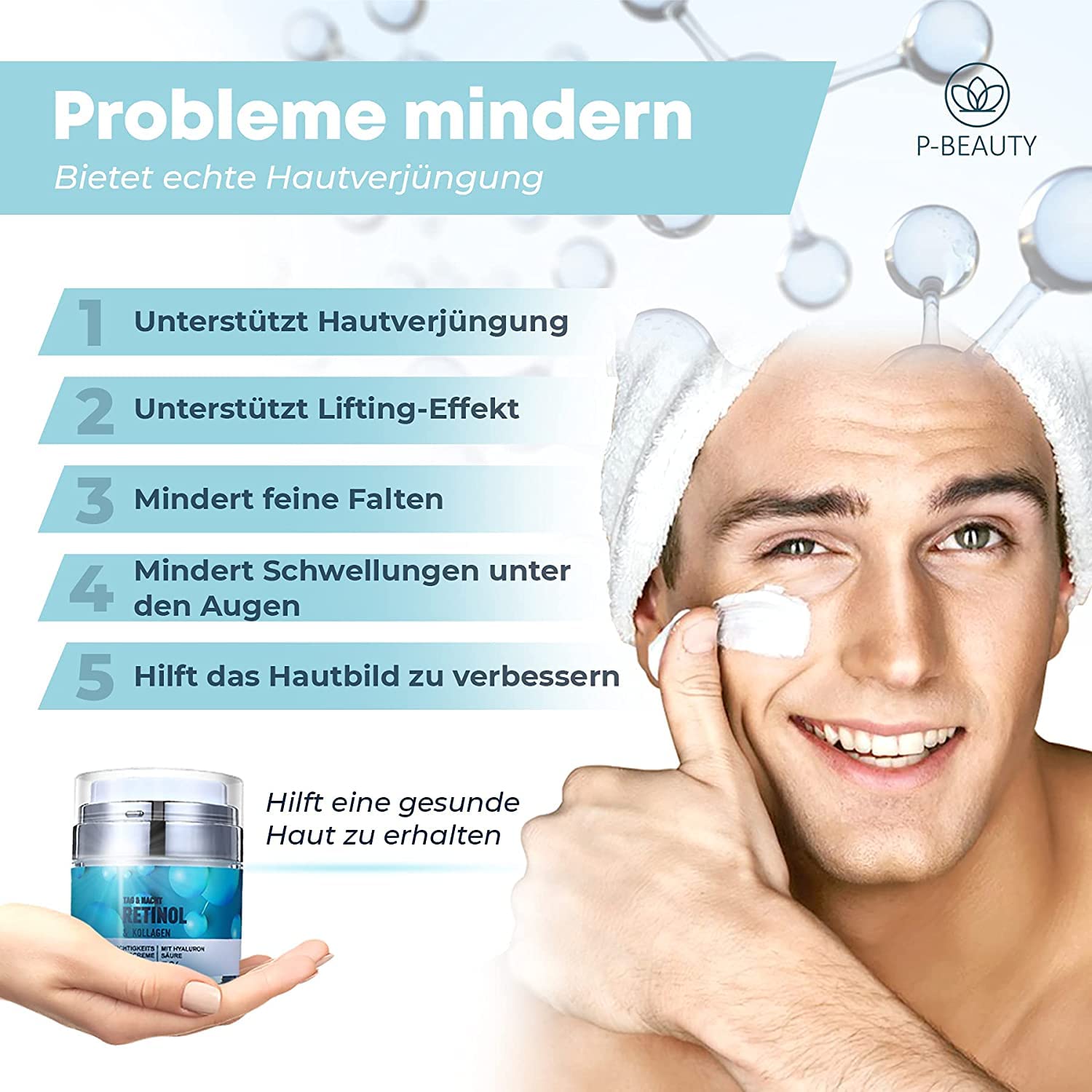 P-Beauty 3 x krem retinolowy, przeciwstarzeniowy z 5% retinolem 2 x 50 ml – krem nawilżający, krem na noc i krem na dzień z kwasem hialuronowym – krem przeciwzmarszczkowy, pielęgnacja twarzy z