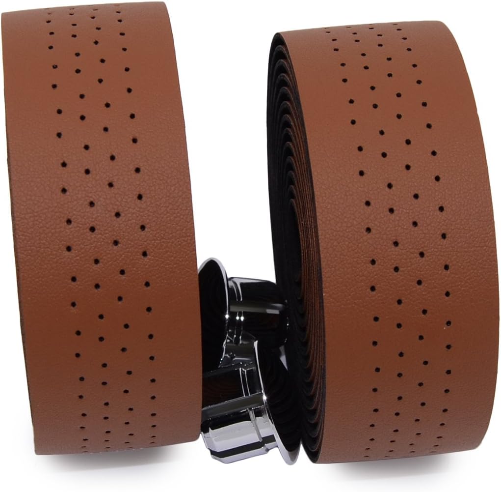 KINGOU Handlebar Tape Luxury PU Leather Bar Tape Fixed Gear/Road Bike Bar Wrap with 2 Reflective Plug