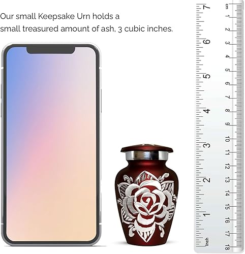 Miniatura 2 de Urna de recuerdo de rosa roja pequeña urna roja para cenizas humanas con caja y bolsa de primera calidad urna de rosa hecha a mano para cenizas