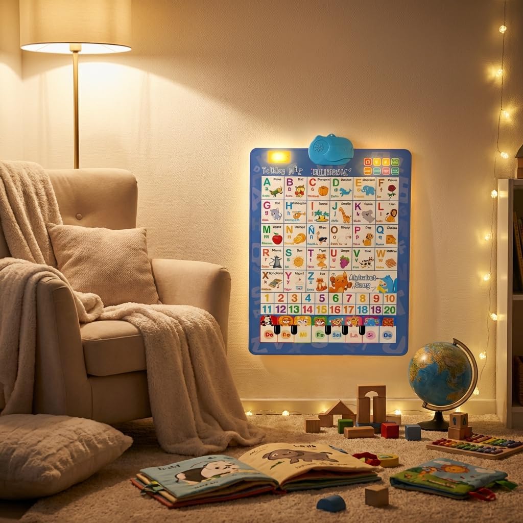 Talking Wall Charts for Kids, Bilingual English and Spanish Electronic Alphabet Poster, Interactive Talking Wall Chart for Toddlers
