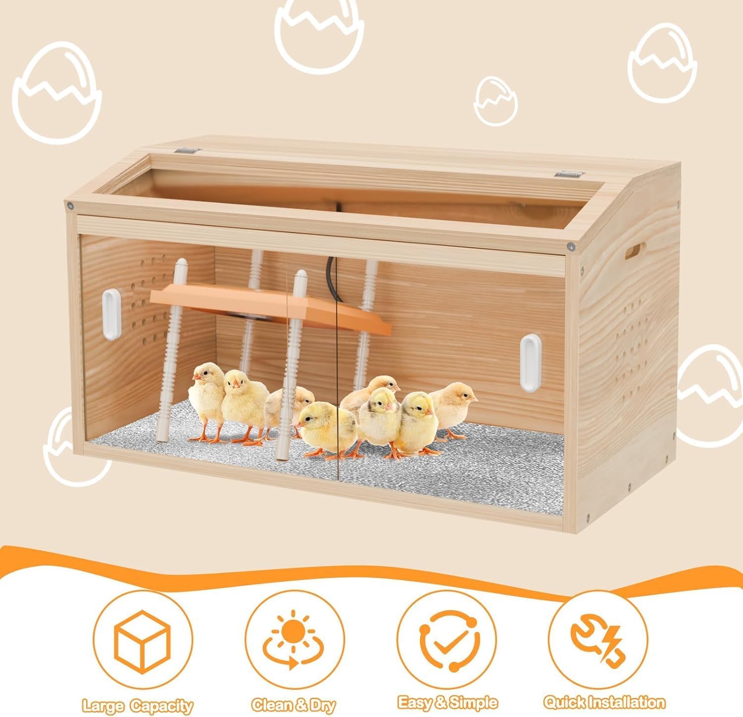 Brooder Box for Chicks(32x16x16 Inches) with Heating Plate Brooder Heater for Chick Brooder with Sliding Door Indoor Accommodates Up to 15 Chicks - Ideal for Chickens Ducks Quails Hamsters(Wooden)