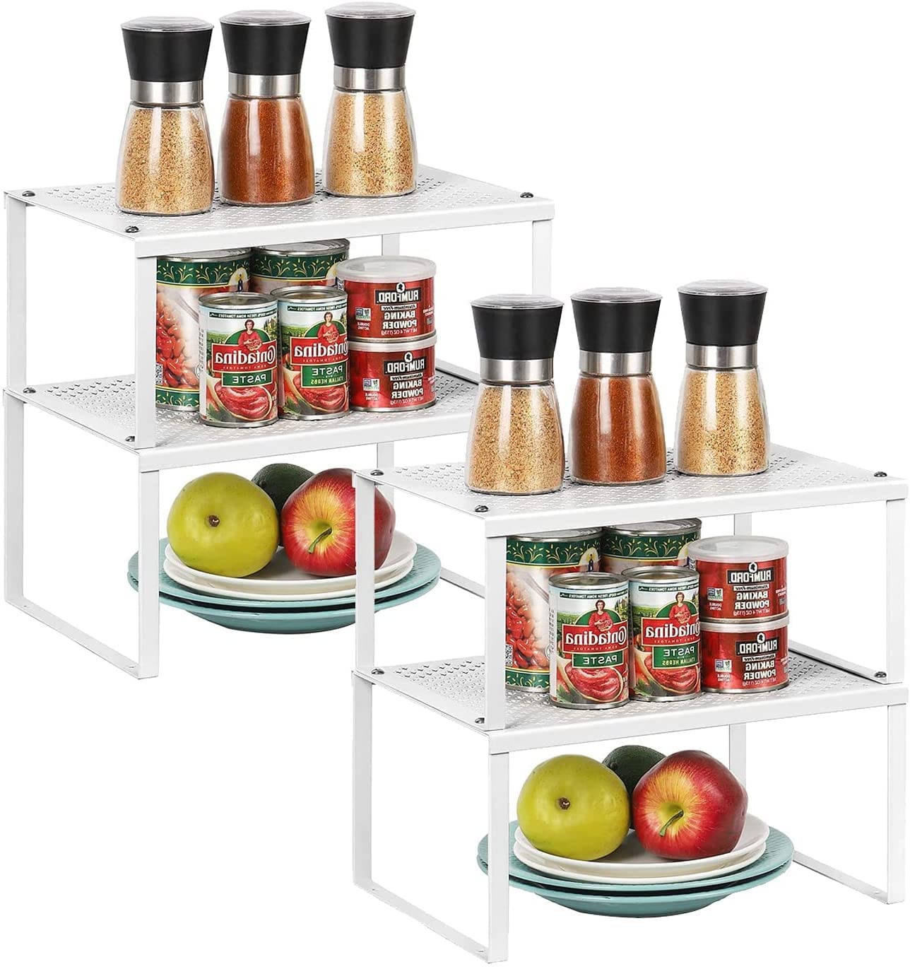MYUYEE Kitchen Cupboard Storage Organiser, Kitchen Shelves, Expandable And Stackable Countertop Organizer Shelf, Storage Shelf Used For Spice Rack, Saucer, Cup, Can - Set Of(White)