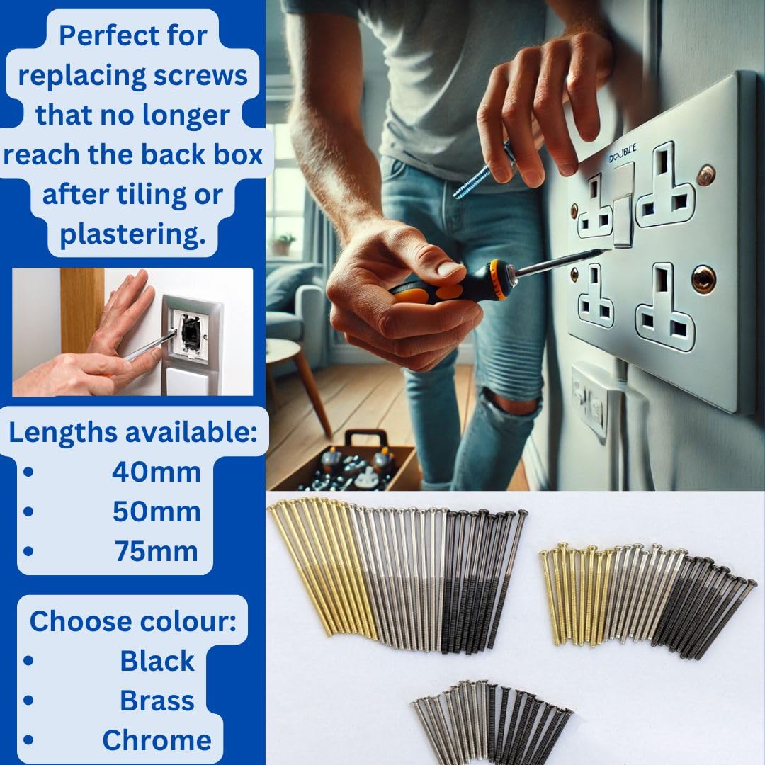 Electrical Long Socket Screws 40mm, 50mm, 75mm Black Nickel, Brass - Image 4