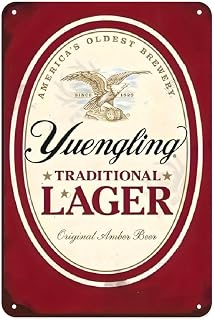 Yuengling Lager Tin Sign, Vintage Beer Brand Metal Sign Print Aesthetic Room Decoration for Home Bedroom Kitchen Bar Coffee Dorm Bathroom Wall Decor 8 X 12 in