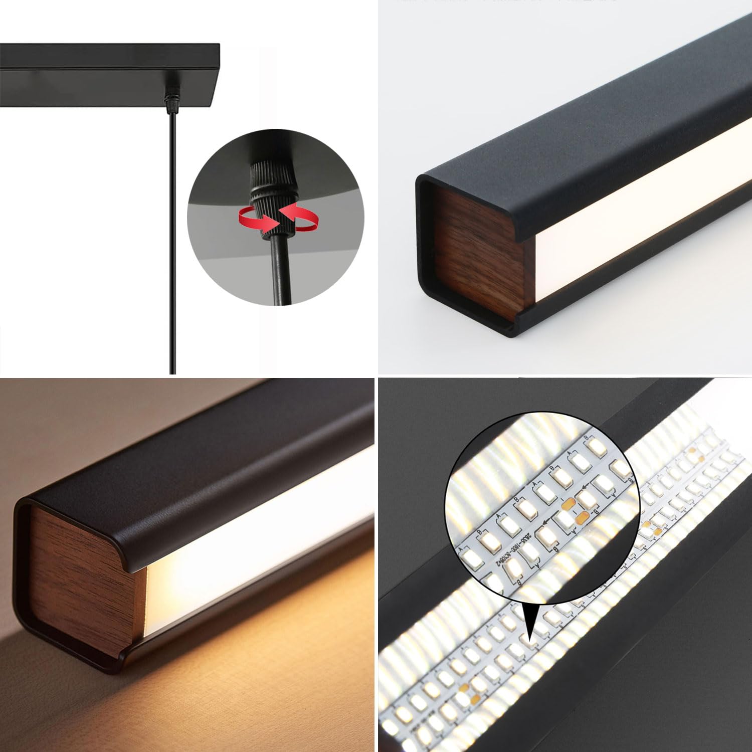 SENFAY Lámpara colgante LED Moderna Regulable, 80cm Iluminación colgante Negro con Control Remoto, 32W Lampara Colgante Isla Cocina Diseño lineal altura ajustable Para Comedor, Cocina, Oficina