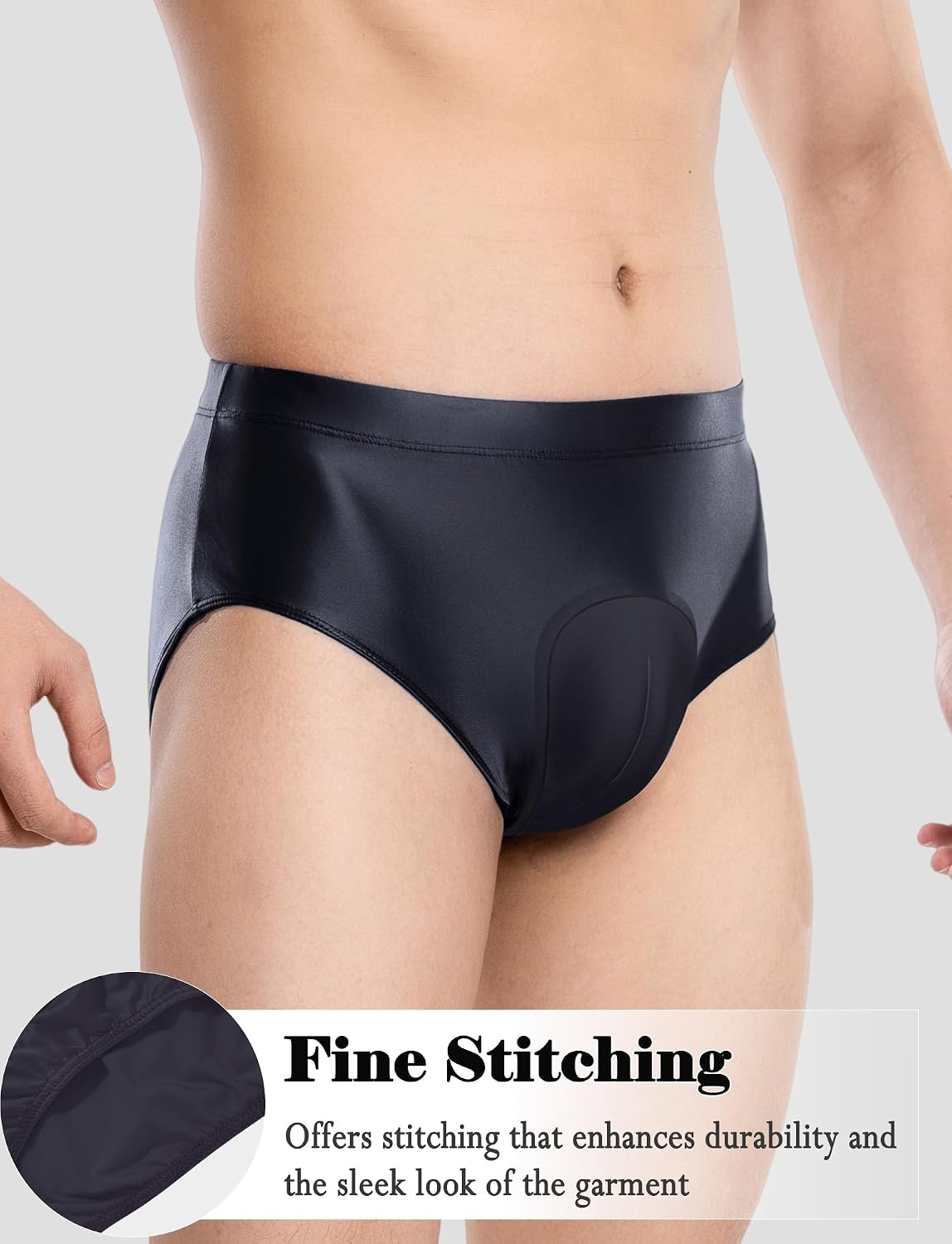 FEOYA Men's Shiny Glossy Oily Briefs Sexy Sissy Pouch Bulge Panties See Through Sheer Low Rise Underwear