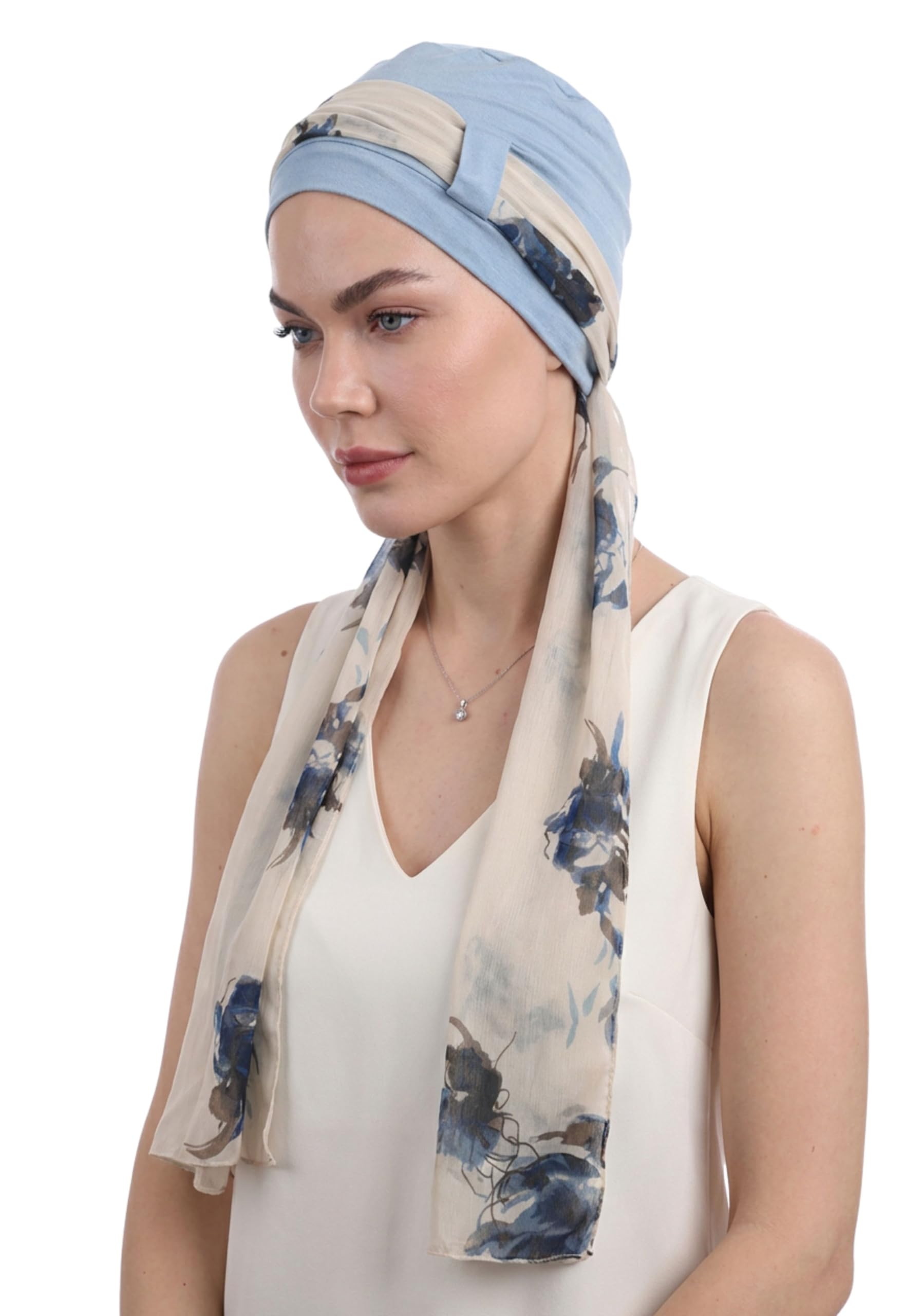 Deresina EmpowerWrap Headscarf for Women — Bamboo Cap with Scarf for Hair Loss, Breathable Chemo Headwear for Sensitive Scalps, Full Coverage, One Size (Carolina Pattern 2)