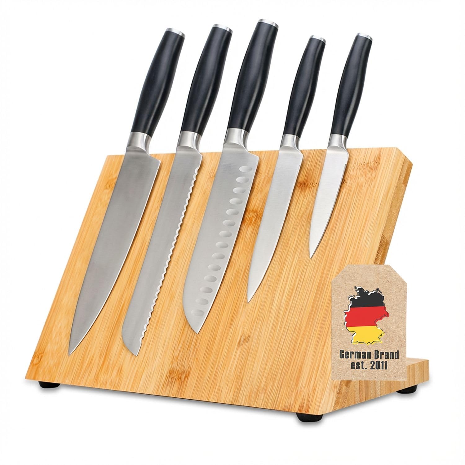 INTIRILIFE Portacuchillas magnético en MARRÓN DE BAMBÚ - Bloque de Cuchillos de Madera Hecho de bambú con imán para un Almacenamiento de Cuchillos y Equipos de Cocina Que Ahorra Espacio