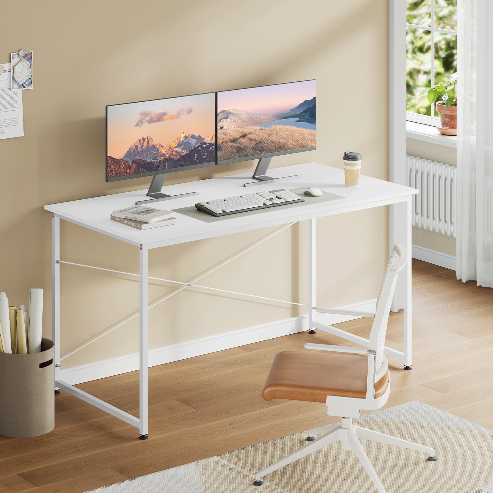 WOLTU Schreibtisch, Computertisch 140 x 60 cm, Weiß | Kompakte Kleiner Größe, mit Metallgestell, Aus Holzwerkstoff, für Homeoffice Schlafzimmer Wohnzimmer