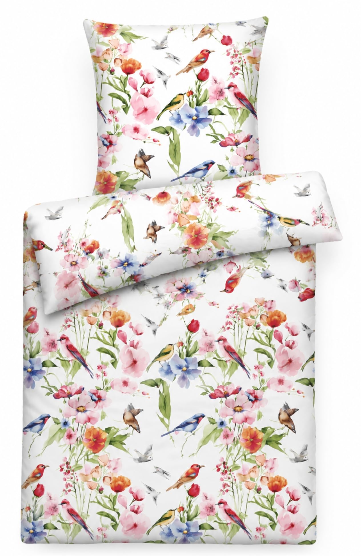 Carpe Sonno Mako Satin Bettwäsche 135x200 cm Blumen – Floral Vögel