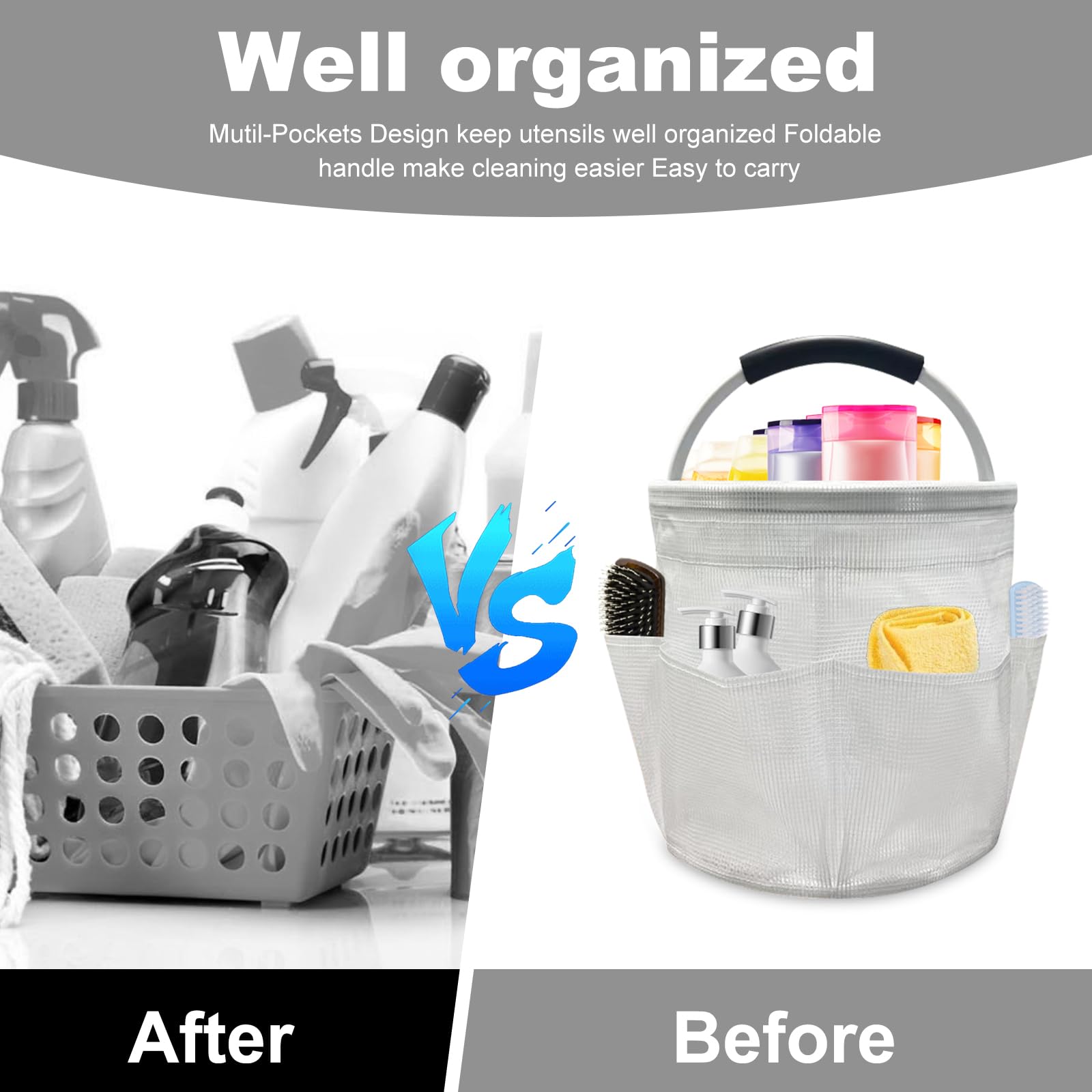 YZROHYI Organizer Prodotti Pulizia 17 L,Secchio Porta Detersivi Con Manico,Contenitore per Utensili per La Pulizia,Borsa per Attrezzi da Giardino Portatile,Cesto Porta Prodotti Pulizie - Cachi