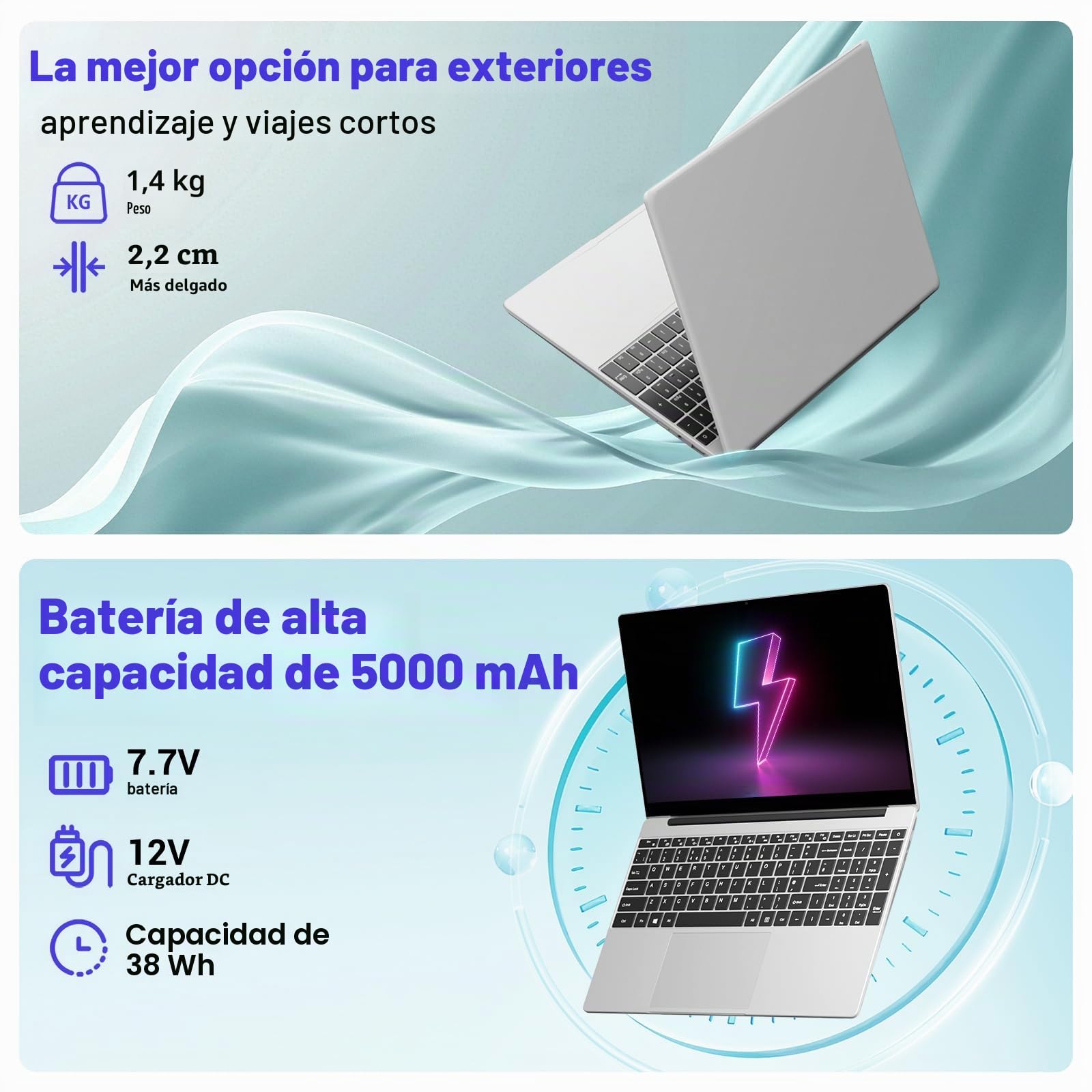 PC portátil 15,6 Pulgadas,16 GB DDR4,SSD 512 GB,TF de 1 TB,N95 (hasta 3,4 GHz),Win11,1920 * 1080 FHD,5G WiFi/Widevine L1/DC 3.0/HDMI/Teclado España de Membrana,Plata