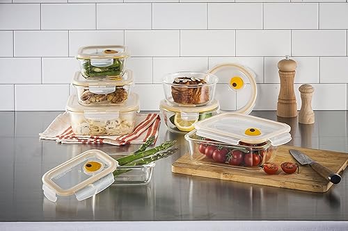 Miniatura 3 de LOCK & LOCK Purely Better - Recipiente de almacenamiento de alimentos de vidrio con tapa de ventilación de vapor, redondo, 32 onzas, transparente