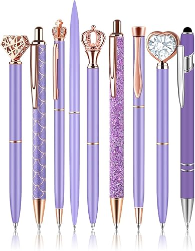 amassan Juego de bolígrafos de metal con diamantes de cristal para suministros de escritorio de oficina y boda (amarillo)