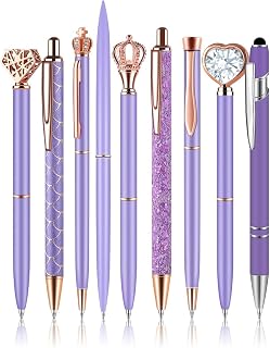 amassan 9Pcs Luxury Crystal Diamond Ballpoint Pens Set - Purple Glitter Metal Pens for Women, Elegant Wedding & Birthday Gifts, Journaling Supplies with Black Ink for School Office Desk