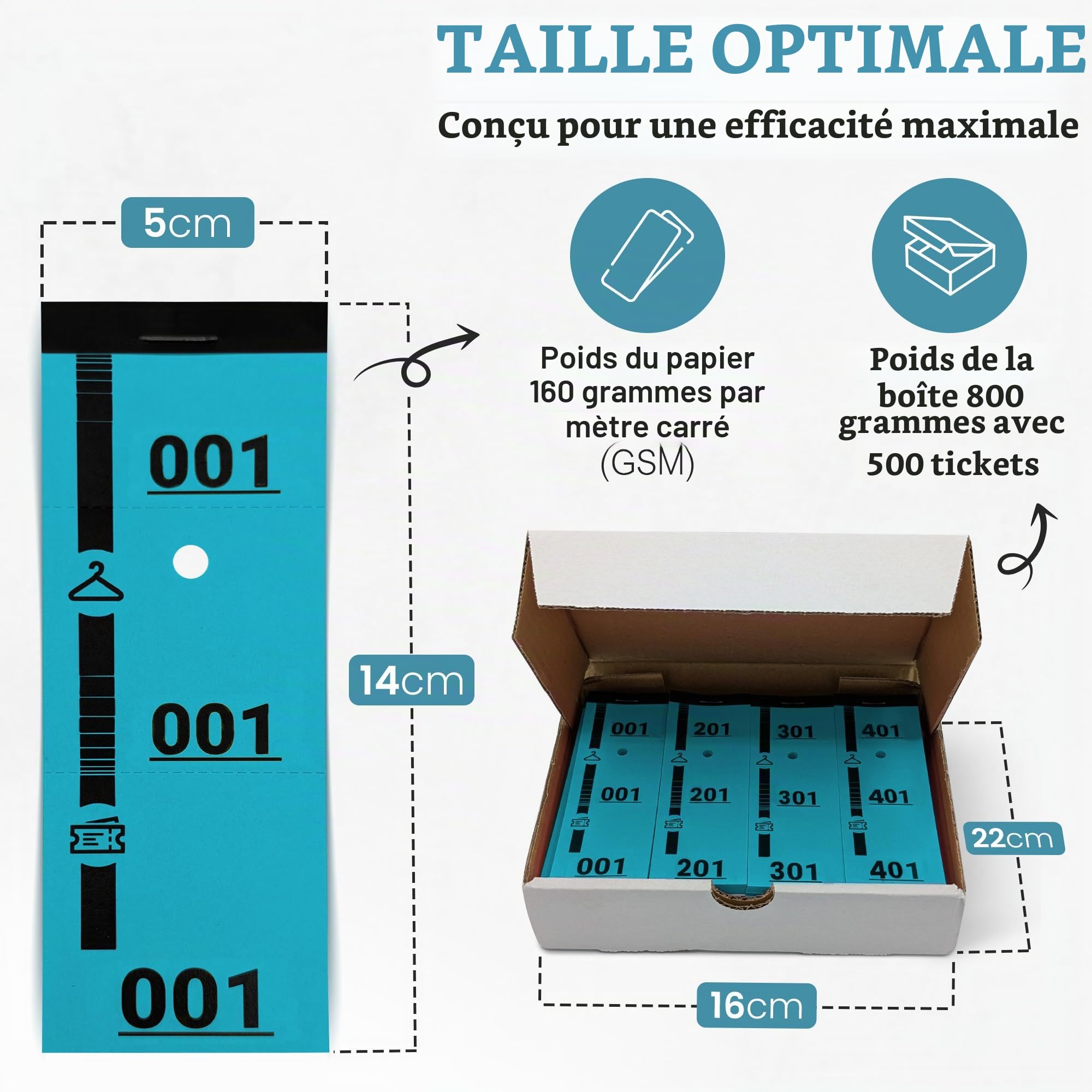 500 Tickets Vestiaire Bleus Numérotés – Papier Cartonné Très Résistant Usage Professionnel – 3 Volets Détachables – Format 5x14 cm – Idéal pour Événements, Soirées, Associations, Loteries