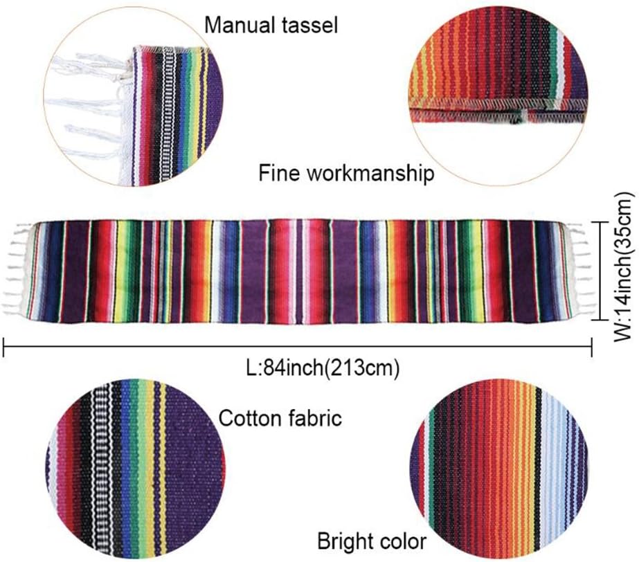 Bеѕt Quаlіtу 🔥 Koyal Pack of 6 14 x 84 inch Mexican Serape Table Runner for Mexican Party Wedding Decorations Fringe Cotton Table Runner