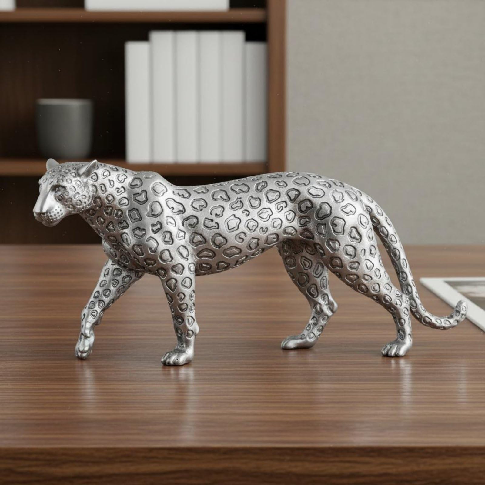 Amazon.co.jp: FytStycale シルバーのヒョウオブジェ ヒョウの置物