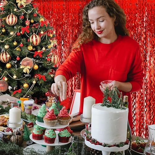 Vista 73 de Cortina cuadrada de oropel para fiesta, 5 cortinas de flecos de papel de aluminio con purpurina, decoración de fiesta, fondo negro para cabina