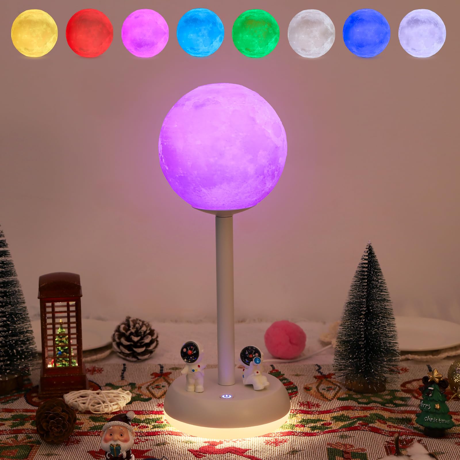 GOESWELL 12CM 3D Print Moon Table Lamp with Touch Control 8 color RGB, Mood/Night Light on Base Perfect decor lights for Children's room,bedroom or gift for Valentines, Christmas, Birthday, Wedding