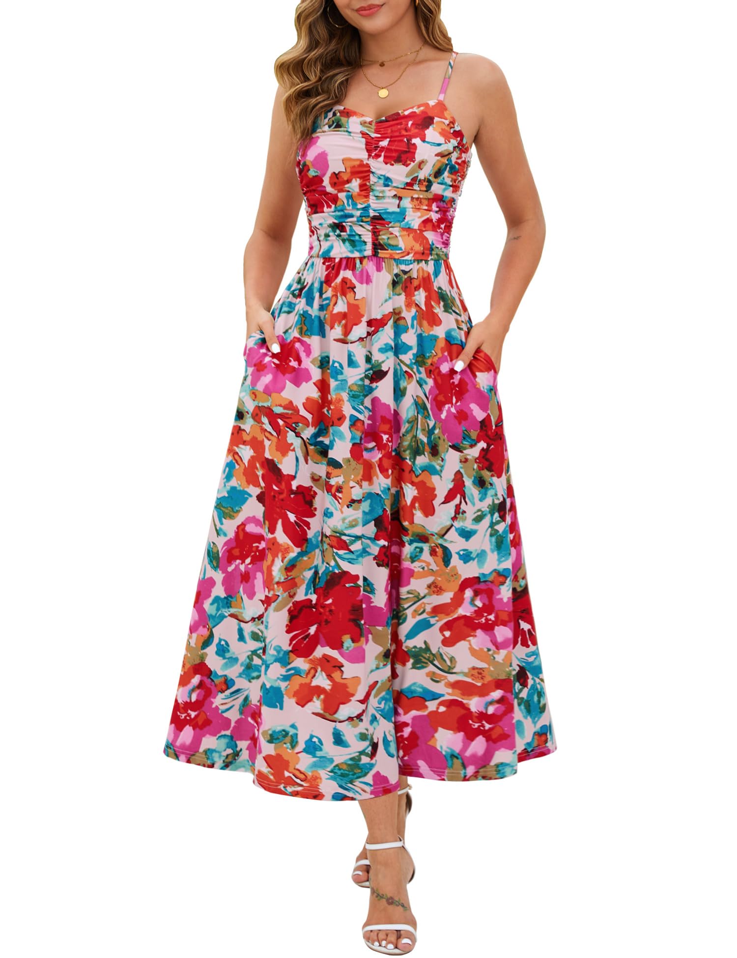 Annebouti Women Summer Spring Ruched Maxi Dress