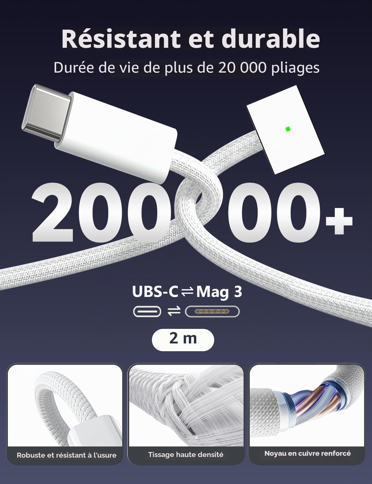 96W Chargeur Magnétique, Mac Book Chargeur Rapide avec USB-C Auf T-Tip 6.6FT Câbles Adaptateur Mag3 Compatible avec MacBook Pro 14/16 Pouces MacBook Air 13/15 Pouces, Replacement (Mid 2021-2025)