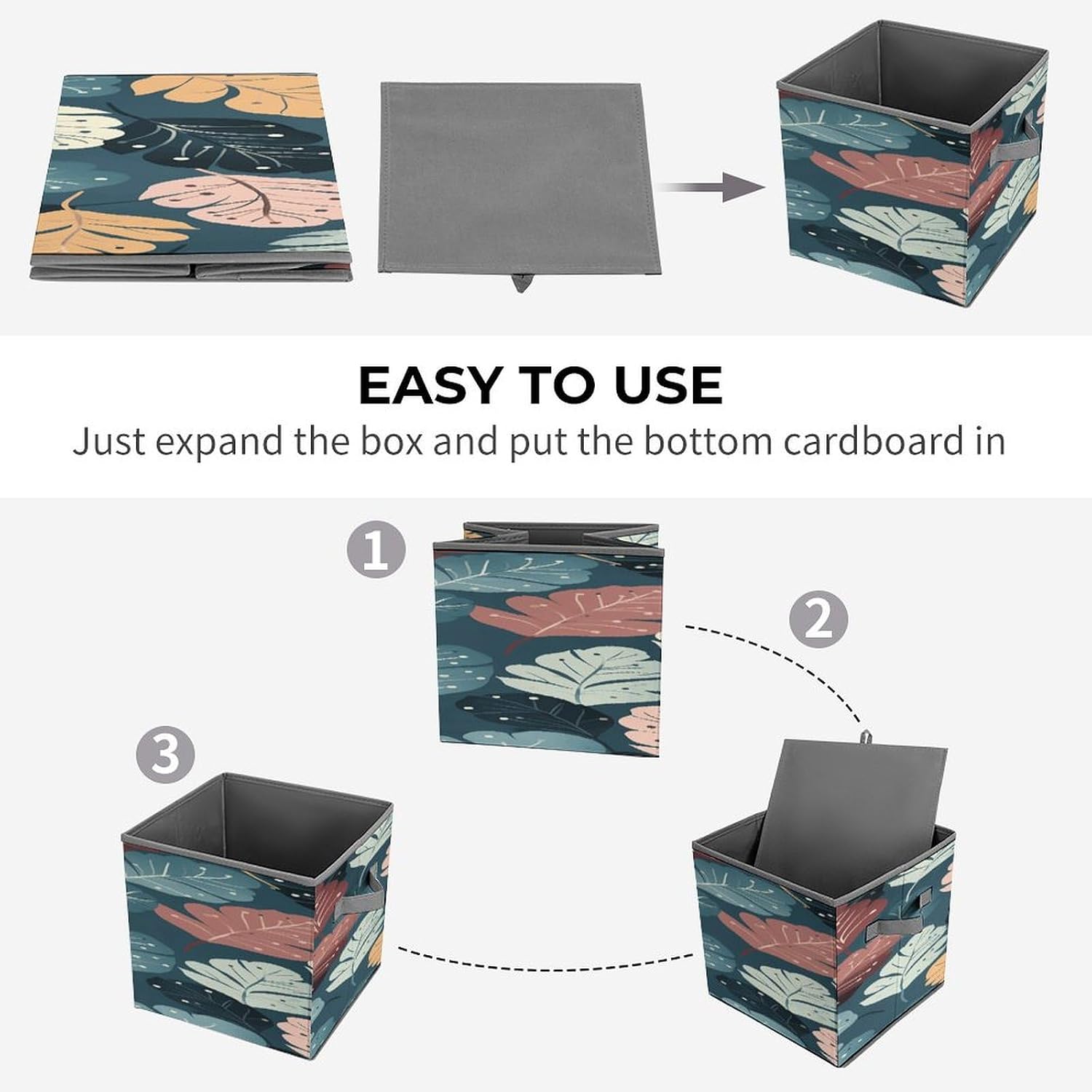 Collapsible Storage Box, Luxury Cute Leaves Print Foldable Storage Bins with Handles, Durable And Stylish Organizer for Closet, Shelves, Bedroom image 4