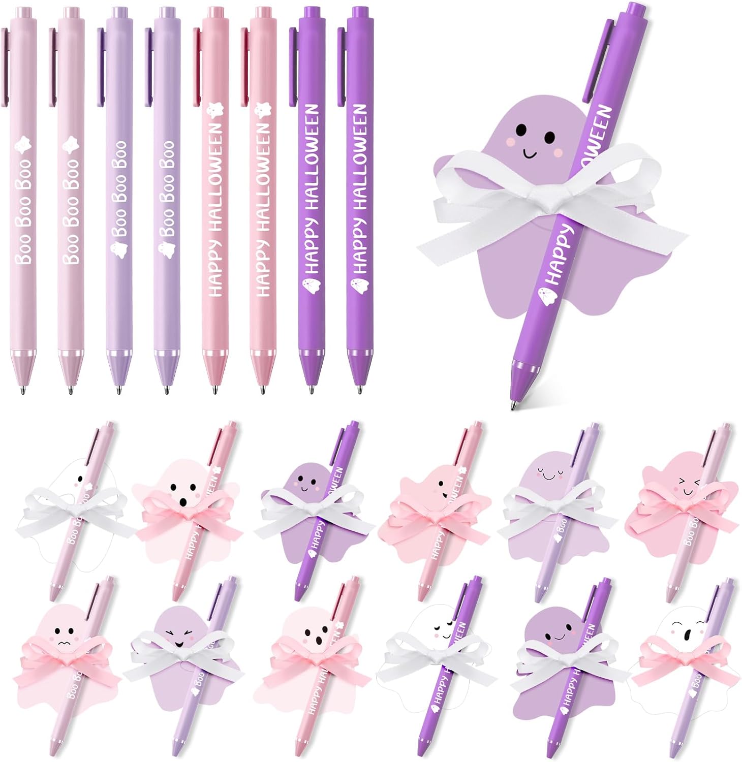 48 Sets Halloween Sticky Notes and Pens Set, 48 Ghost Memo Pads 48 Halloween Ballpoint Pens Ghost Party Gifts Supplies for Home Office Scary Birthday Party Gift Supplies Favors