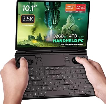 GPD Win Max 2 Handheld Gaming PC, 10.1-Inch Touchscreen, AMD Ryzen, Gaming Controls, Backlit Keyboard, OCuLink Port - 2025 Edition (Ryzen 7 8840U), 32GB RAM / 4TB SSD, Matte Black