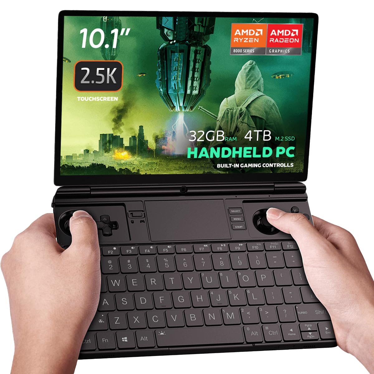 GPD Win Max 2 Handheld Gaming PC, 10.1-Inch Touchscreen, AMD Ryzen, Gaming Controls, Backlit Keyboard, OCuLink Port - 2025 Edition (Ryzen 7 8840U), 32GB RAM / 4TB SSD, Matte Black