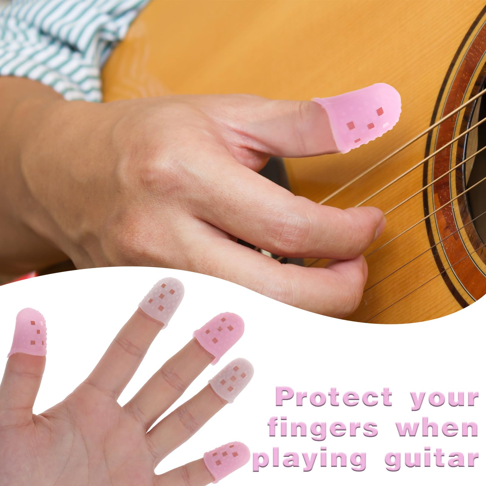 Qianyu 40 protezioni per dita in silicone, 5 misure, per chitarra, cucito a mano, artigianato